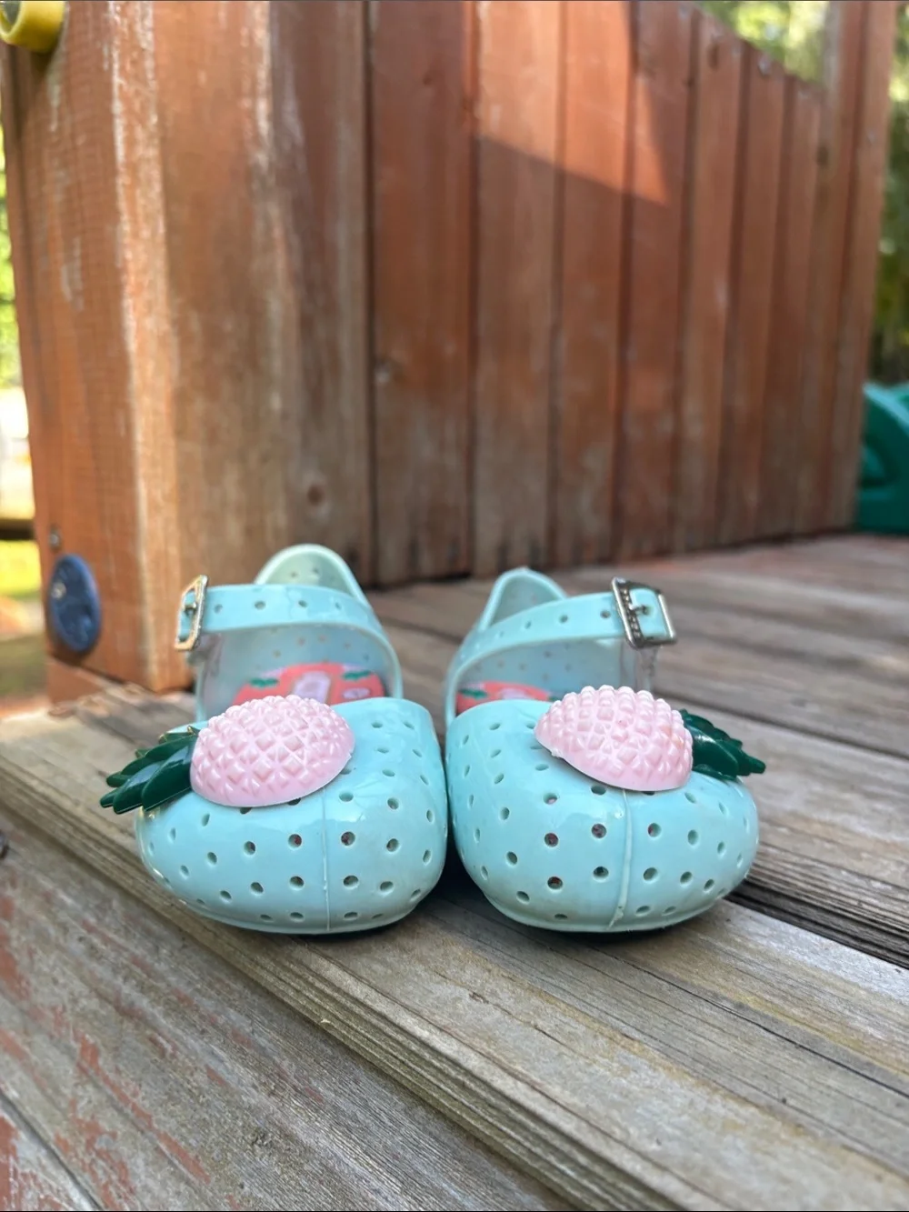 Mini Seed Mint Jelly Mary Janes with Pink Pineapple Appliqués